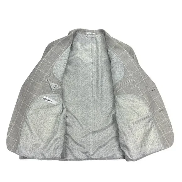 Bar III Mens Slim Fit 100% Linen Plaid Suit Jacket Gray 40S - Picture 2 of 5